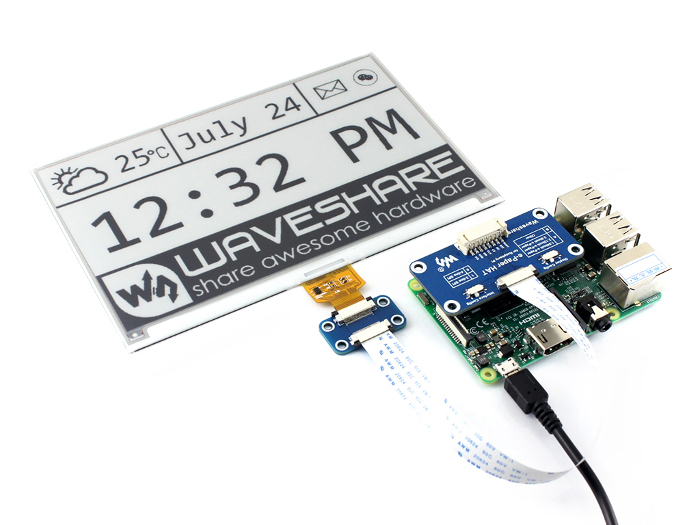 Raspberry Pi e-ink display - E-paper E-Ink 7.5'' 800x480px - display with HAT pad for Raspberry ...