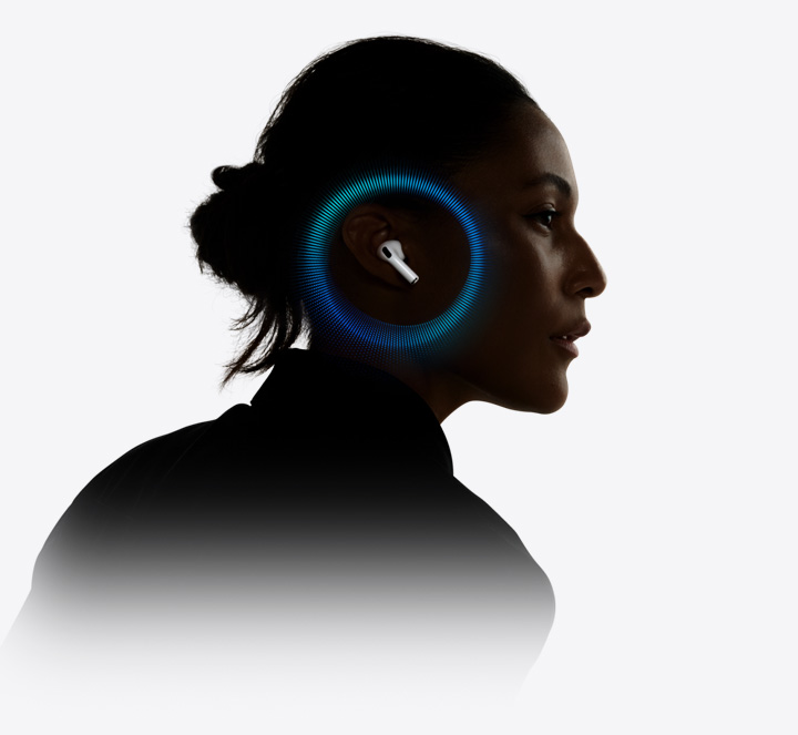 person wearing Apple AirPods Pro in ear - AirPods Pro 3 - Hearing Health - Apple