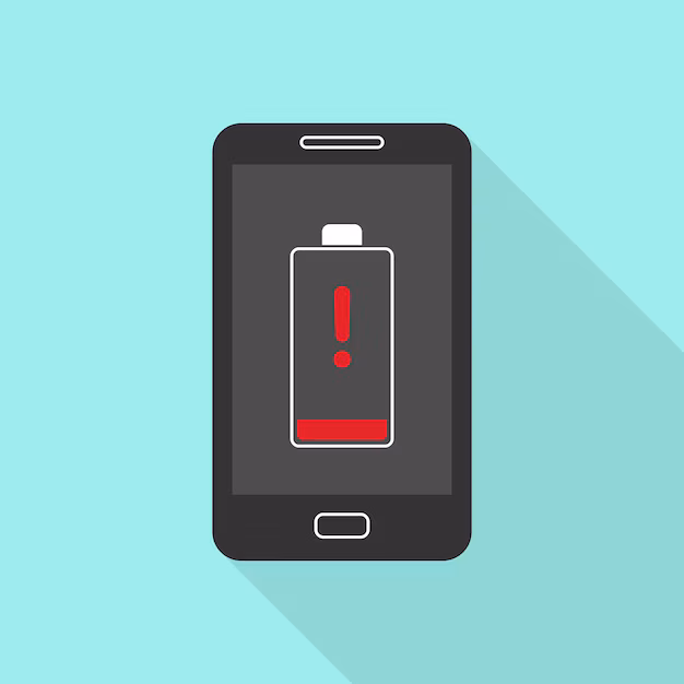 iPhone low battery icon on screen - Smartphone with a low battery charge icon on the screen vector ...