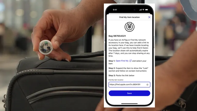 Person tracking luggage with iPhone in airport - You can track your lost luggage with an AirTag through United ...